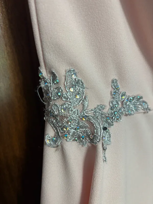 Blush Pink Silver Rhinestone Embellished Fit & Flare Strapless Dress - Image 3