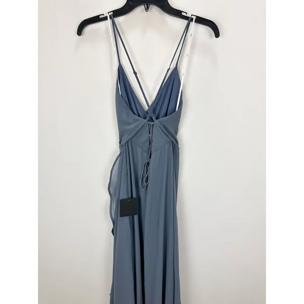 Lulus In Love Forever Granite Blue Lace Up High Low Maxi Dress Ruffle Medium NWT - Image 10
