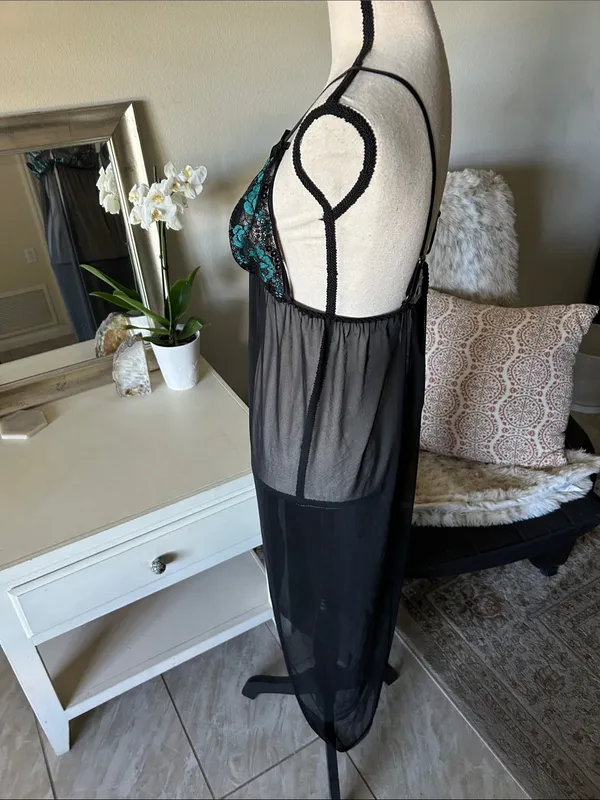 Joyaria black goth dark moody romantic sheer lace slip midi dress med L XL - Image 5