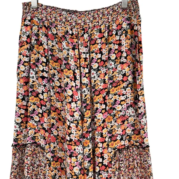 Maaji Wide Leg Pants Calico Floral Print Viscose Orange‎ Black Size Medium - Image 2