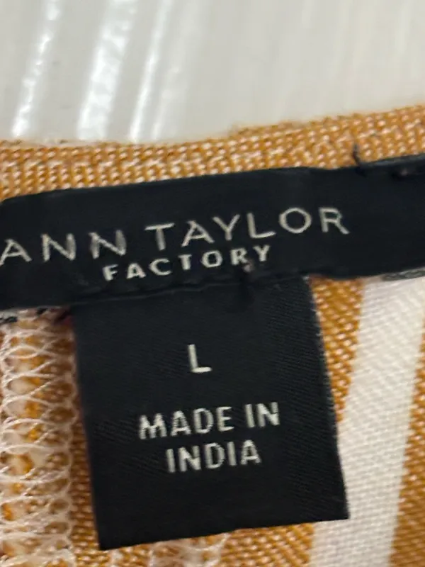 Ann Taylor Camel & White Striped Linen Blend Maxi Dress | Size Large | Belted - Image 5
