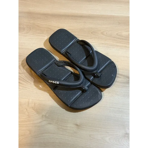 Crocs Flip Flop Sandals Black W10 Womens Padded Thong Beach Casual‎ - Image 2