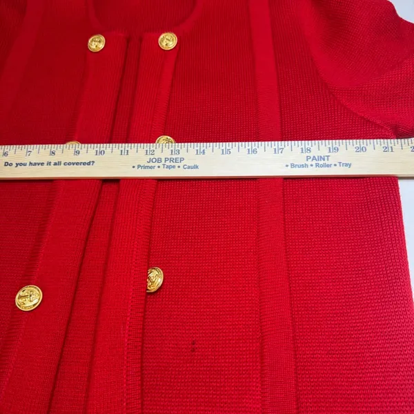 Vintage Carine‎ Paris Red Knit Wool Cardigan Jacket Gold Anchor Buttons Womens L - Image 8
