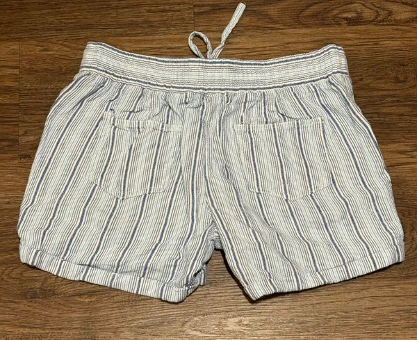 Per Se Linen Blend White and Blue Cargo Shorts Relaxed Fit Size Medium - Image 12