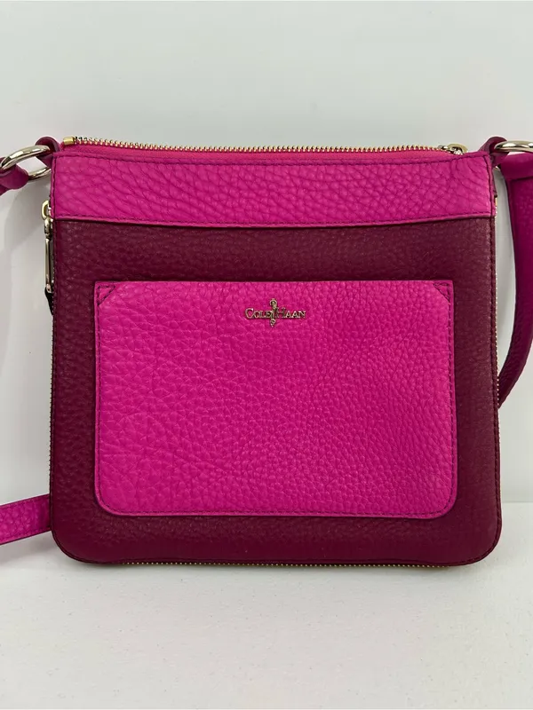 Cole Haan Pebbled Two-Tone Pink Leather Expandable Crossbody Bag - Image 2