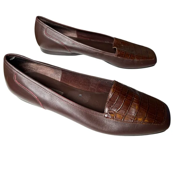 Enzo Angiolini‎ Brown Leather Croc Embossed High Vamp Loafers Women's 10.5N - Image 2