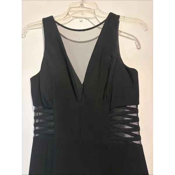 Nightway Black Maxi Dress Gown Sheer Front + Side Cutout Details Slit Size 8 - Image 4