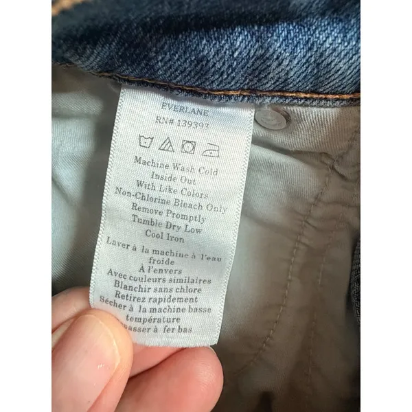 Everlane The Way-High Jean 27L Distressed Raw Hem Straight Leg Blue Denim 27 L - Image 7