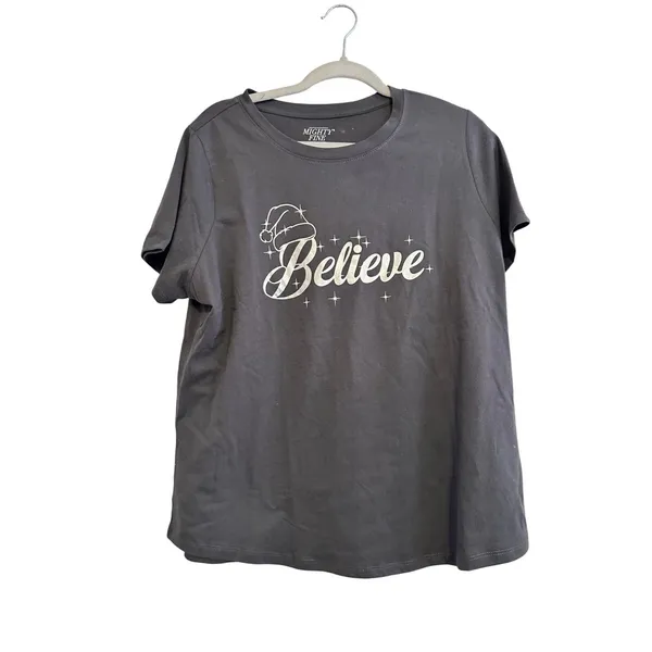 Believe Graphic T-Shirt Christmas Theme Gray Mighty Fine‎ XL NWT - Image 2