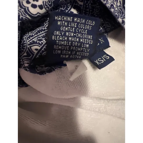Ralph Lauren Blue Paisley Cotton Terry Lined Robe XS/S Monogrammed Loungewear - Image 8
