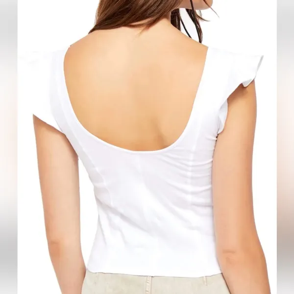 Free People White Flutter Sleeve Blouse - Image 2