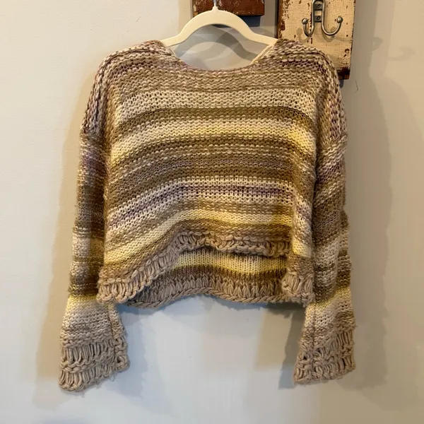 Free People Limbo Chunky Crochet Sweater in Neutral Multi Stripe - Image 3