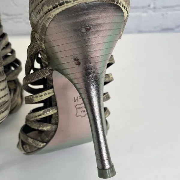 Tory Burch Gladiator Heels Beige Snakeskin Strappy Buckle Stilettos Women's 6.5M - Image 10