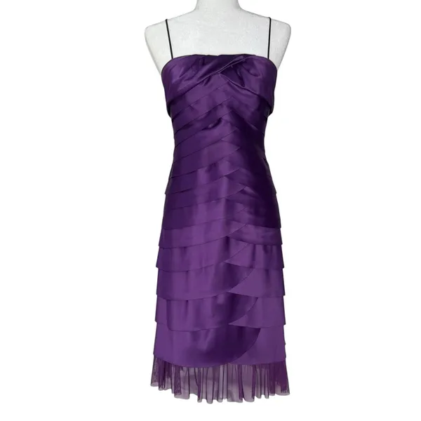 VTG Y2K JS Collection Dress 6 Mermaid Scalloped Ruffle Layered Purple Satin‎ - Image 3