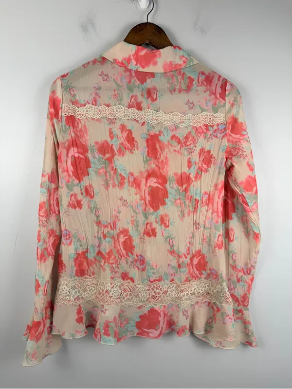 FREE PEOPLE Bad At Love Printed Blouse / Ivory Combo SMALL Floral Cottagecore - Image 7