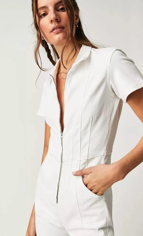 Free People We The Free Jayde Flare Denim Jumpsuit - Image 4