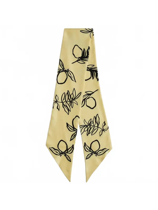 Madewell 100% Silk Twill Tie Scarf Hair Bag Accessory Floral Iced Lemon NWT - Image 2