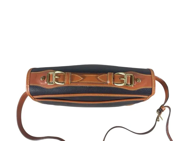 VTG Dooney & Bourke AWL Navy British Tan Pebbled Leather Messenger Top Handle - Image 4