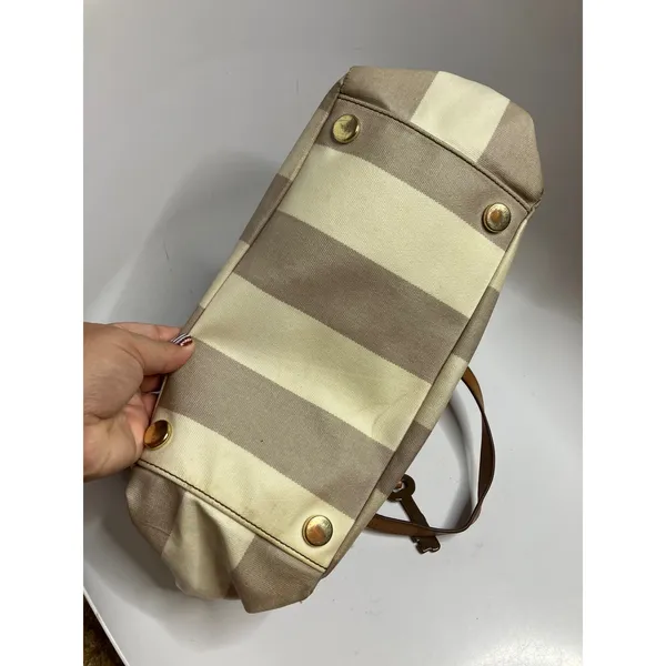 Fossil striped Sydney shopper Tote Bag Womens Large Tan Cream Striped Canvas - Image 4