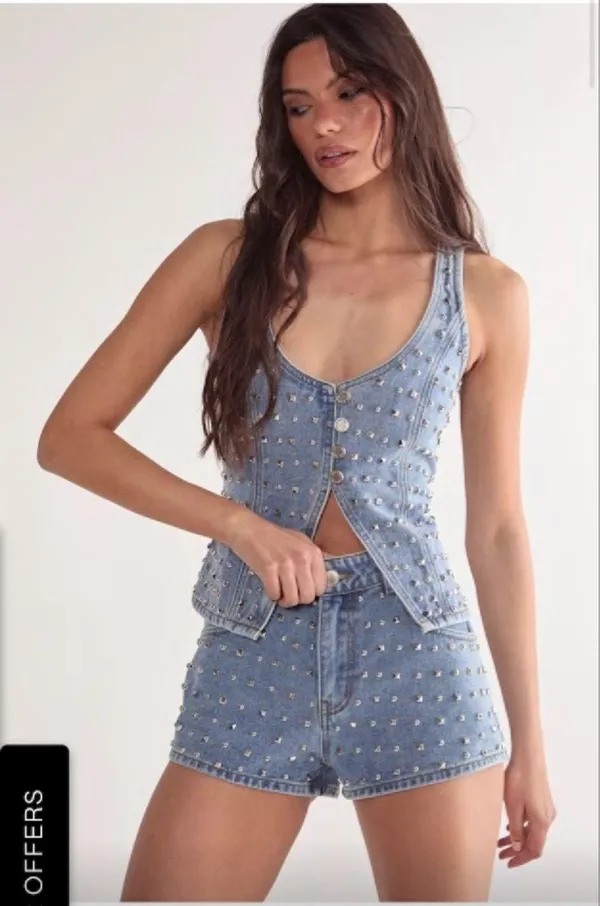 NWT Nasty Gal Studded Denim Corset Top - Image 2