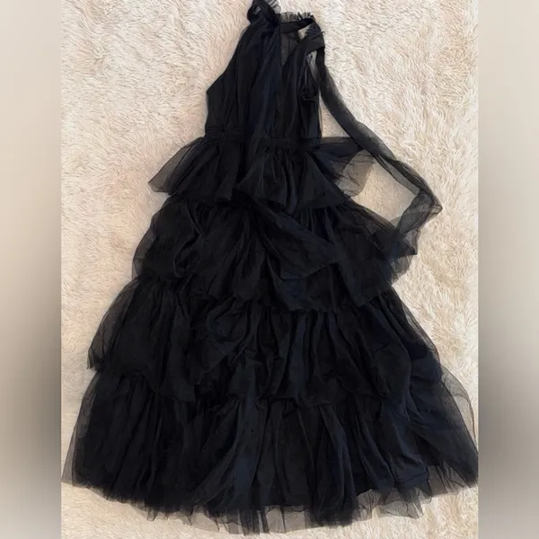NWOT Petal and Pup Black FRANCES halter tulle tiered bow maxi dress sz S - Image 7