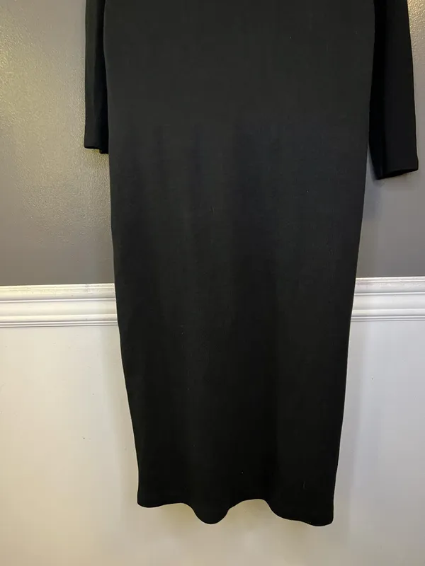 Zara Shirt Dress Womens Large Black Ruched Button Front Collared Knit Midi - Image 8