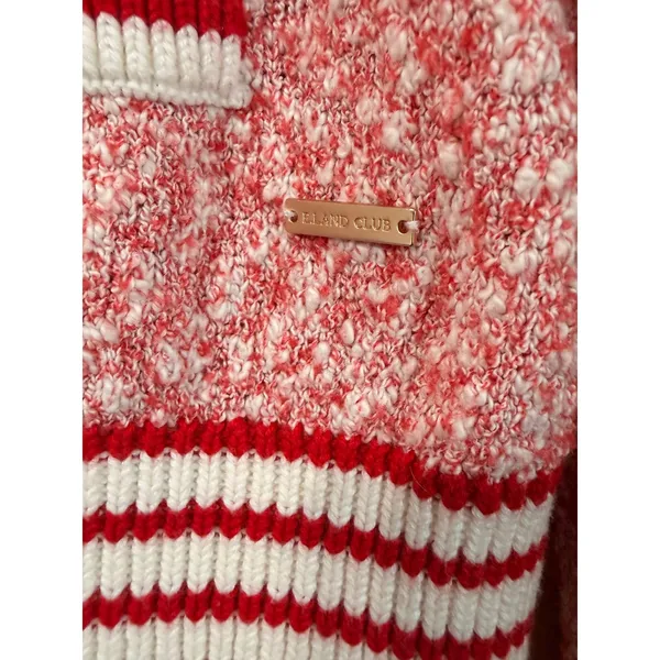 Vintage E-Land Club Marled Knit Cardigan Womens M Red White Button Front Varsity - Image 7