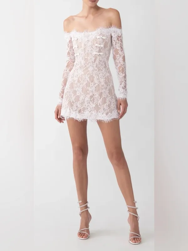 NEW SAU LEE Rachael Off the Shoulder Lace white Minidress Sz 10 - Image 2