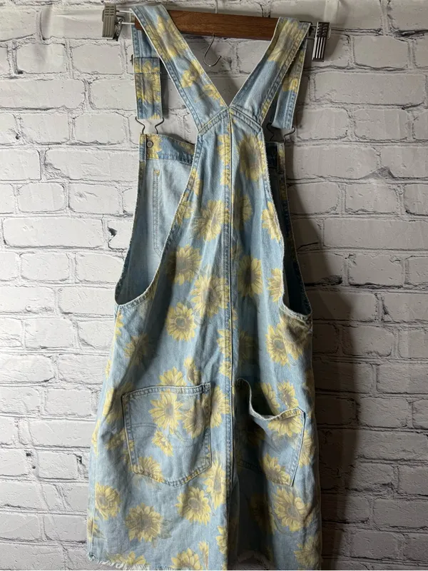American eagle Sunflower Denim Overall Dress - Light Blue & Yellow small - Image 11