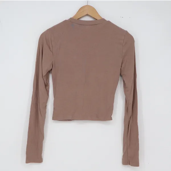 Unbranded Long Sleeve Top Womens S Mauve Brown Cropped Slim Fit Excellent - Image 4