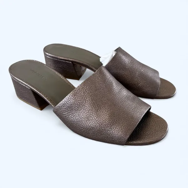 Vince Karissa Metallic Leather Slide Block Heel Sandals Size 8 Quiet Luxury Y2K - Image 6