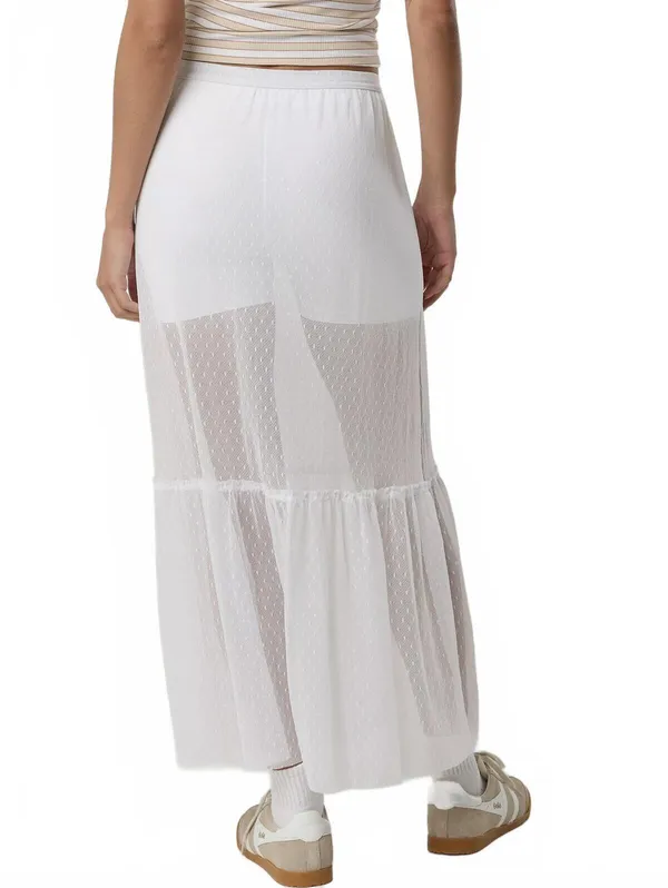 AE OFFLINE By Aerie Tiered Dot Mesh Maxi Skirt American Eagle NWT White L - Image 2