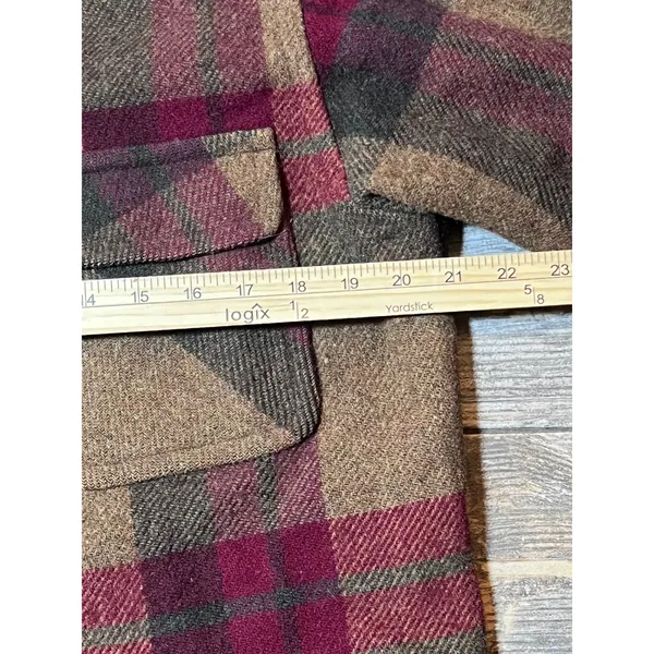 Vintage Eddie Bauer Women Plaid‎ Wool Blend Barn Chore Jacket Medium Oversized - Image 6