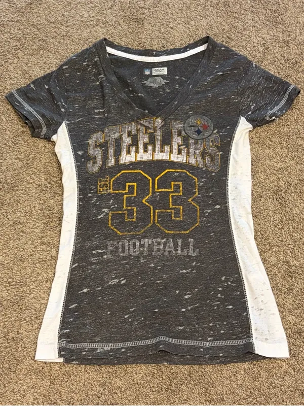Team Apparel Women's Heather Black Steelers Short Sleeve Tee Size Small - Image 3