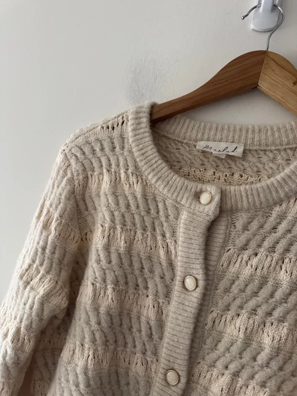 Marled Cream Knit Cardigan‎ Button Front Sweater - Image 2