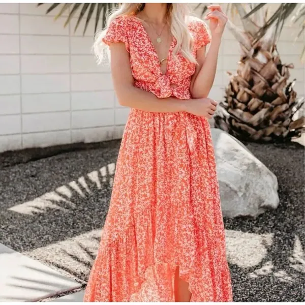 ✨Vici Kissed By The Sun High Low Pocketed Tie Maxi Sz Medium Dress✨ - Image 6