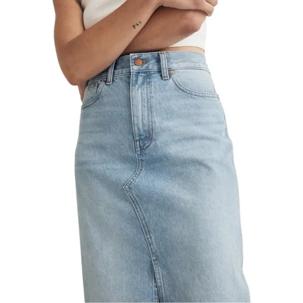 Madewell Denim Midi Jean Skirt Front Slit‎ Light Wash Size 26 - Image 4