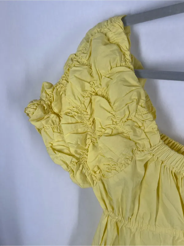 Free People Free-est Flaunt It Yellow Puff Sleeve Mini Dress Size L - Image 3