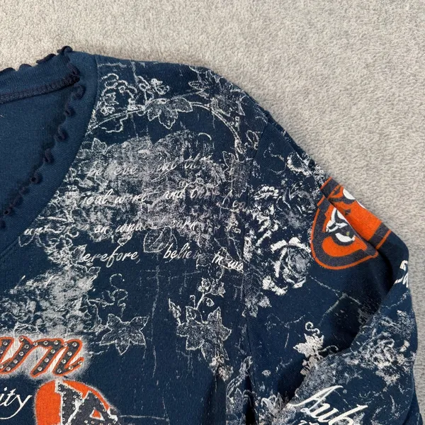 Auburn Tigers Y2k Graphic Blouse Women Large Embellished Ruffle V-Neck 3/4 Sleev - Image 6