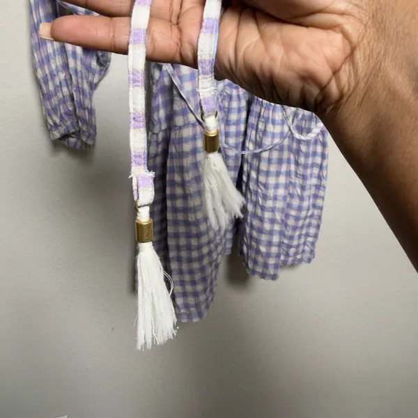 L Space Women Cotton Park Slope Gingham Vida Dress Medium Purple Tassel Tie - Image 7