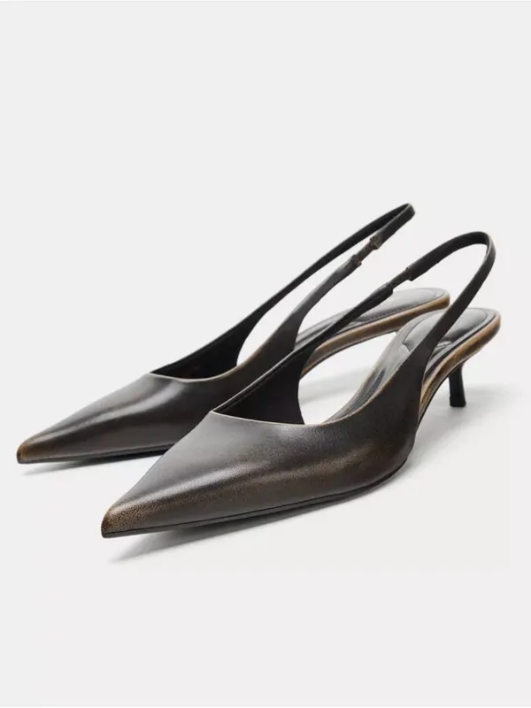 Zara‎ 100% leather sling back kitten heels - Image 2
