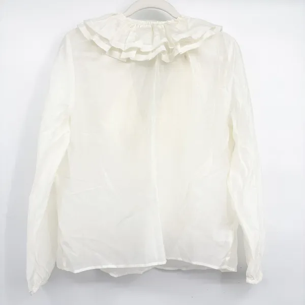 LOFT Womens Ivory Ruffle V-Neck Romantic Victorian Cottagecore Sheer Blouse L - Image 6
