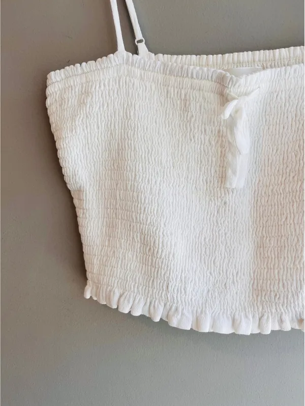 Wilfred Aritzia White Smocked Tank Cropped - Image 2