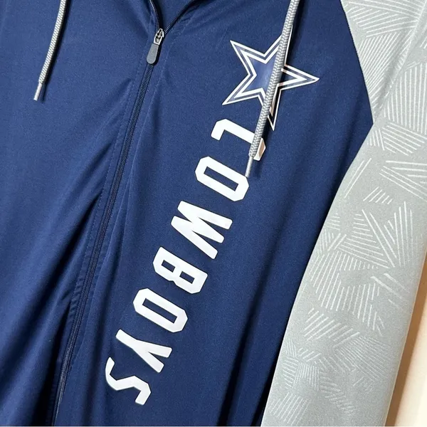 Dallas Cowboys Full Zip Jacket Light Weight Blue Gray Hooded NFL Football Large - Image 4
