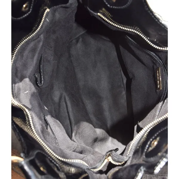 Charles David Hobo Bag Womens Large Black Patent Leather EUC Gold Hardware‎ - Image 9