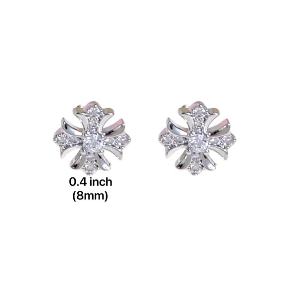 8mm CZ Cross Stud Earrings for Men Women Streetwear Hip Hop Punk Unisex Style - Image 5