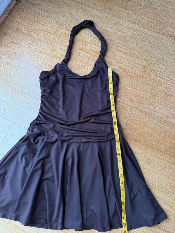 NIA Bailey Espresso Brown Ruched Halter Mini Dress M - Image 7