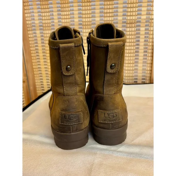 UGG Australia Ashbury Suede brown leather lace up combat boots sherpa lined shoe - Image 8