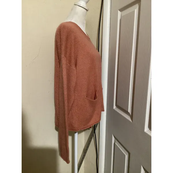 Madewell Pink Orange Knit Chelsea Pocket Pullover Alpaca Blend Sweater Size L - Image 3