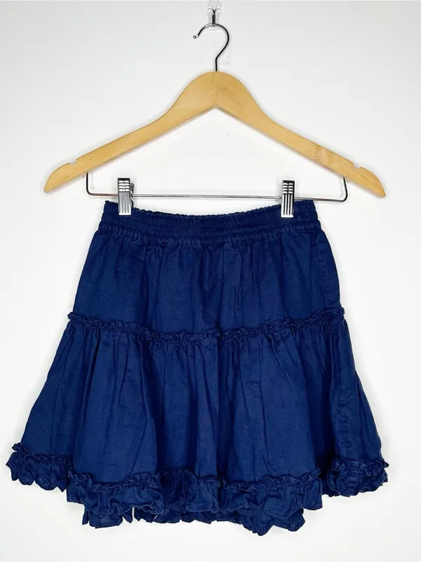 Hill House Paz Ruffle Linen Mini Skirt Size S Navy Blue - Image 2